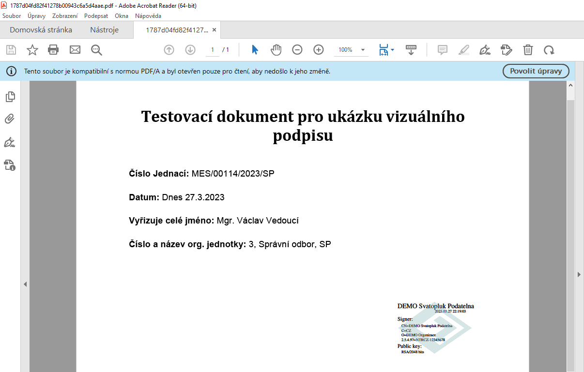 Obr. 1. Ukázka vizualizovaného podpisu